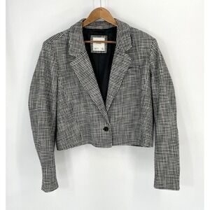 Abercrombie Fitch XL Black White Houndstooth Crop Blazer Boxy‎ Y2K 90s